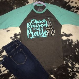 Church raised baseball tee 3/4 length
